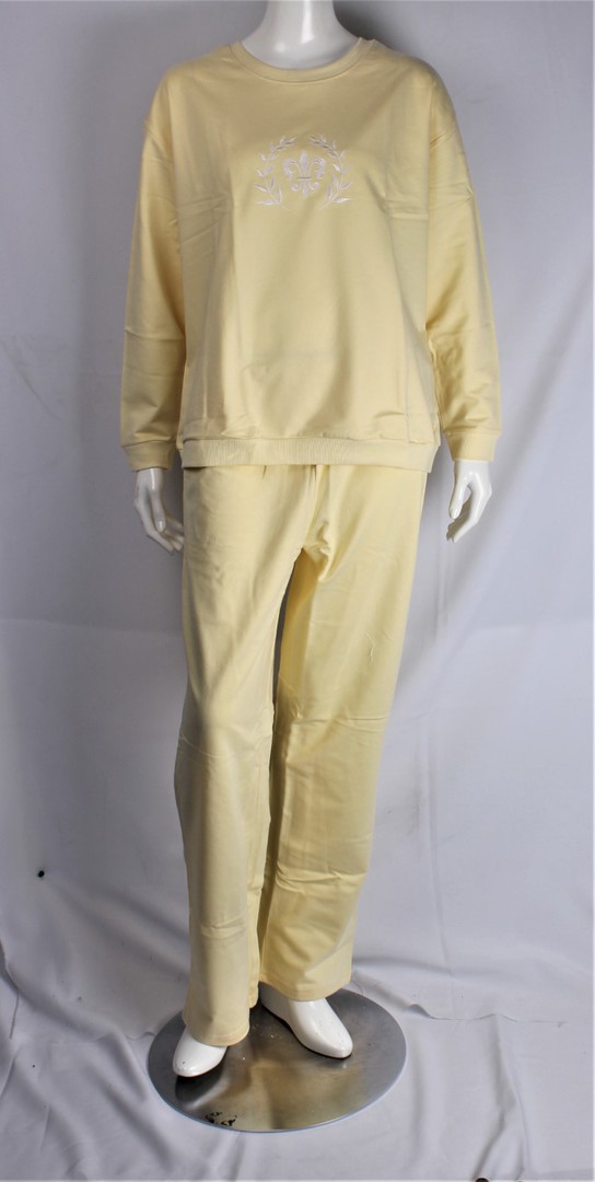 Warm cotton embroidered  winter pyjamas fleur de lis yellow S,M,L Style :AL/FLE/PJ/YEL image 0